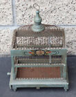 Antique Victorian Painted Wood Floral Bird Cage House w/ Bottom Tray Spring Door