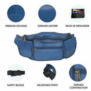 Leather Fanny Pack Belt Waist Pouch Hip Travel Purse Large Mens Womens Blue New