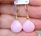Nice 14K Solid Yellow Gold Natural, Pale, Faceted, Opaque Rose Quartz Earrings