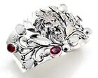 925 Sterling Silver Moonstone & Garnet Gemstone Jewelry Cuff Bracelet Size-ADJ