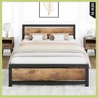 Full Queen King Size Bed Frame with Wooden Headboard Heavy Duty Metal Platform