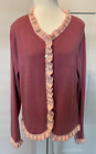 PURE COLLECTION Womens Cashmere Cardigan SWEATER Long Sleeve PINK Ruffle Size 16