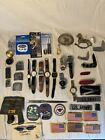Vintage Military Junk Drawer Lot Knives Watches Patches NOS Makeup & More
