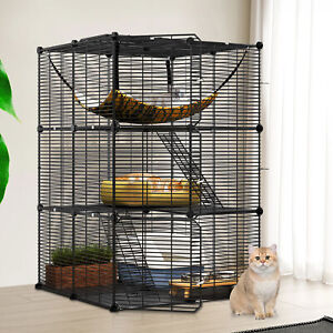 1-2 Cats Enclosures DIY Playpen Ferret Indoor Cat Cage Metal Kennel w/ Hammock