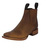 Mens Honey Brown Chelsea Ankle Boots Leather Western Rodeo Square Botas Vaquero