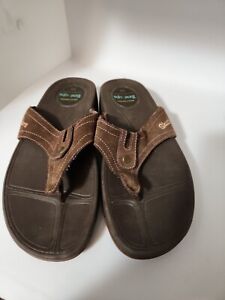 Skechers Tone Ups womens sz 10 Brown Leather Thong Sandals Flip Flops SN 46694