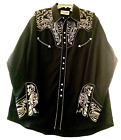 Mens Scully Western Shirt XL Black Gold Embroidered Scroll Snap Rockabilly P-852
