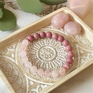 Rose Quartz & Rhodonite Gemstone Beads Healing Women Bracelet for Self Love Gift