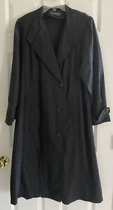 Vintage Alorna Trench Rain Coat Womens 7/8 Petite Medium Black Nylon Packable