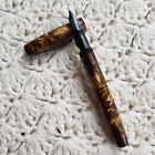 Vtg Wahl Oxford Fountain Pen Silver Trim B Firm Med Nib Lever Fill Brown Marbled
