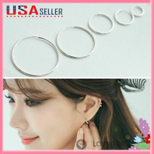 Classic Hoop Earrings Round Shaped Solid 925 Sterling Silver Women Men Jewelry
