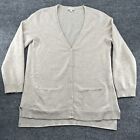 Garnet Hill Cardigan Sweater Womens Large Tan 100% Cashmere Button Up V Neck