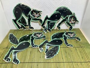 New ListingLot of 4 Beistle Black Cat Hissing Jointed Diecut Halloween Decorations *AS IS*