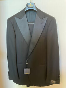 $3k BNWT 40/50 Drop 7 Corneliani Black Super Fine Wool 2 Piece Tuxedo Italy