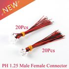 20Pair JST PH1.25 2PIN Male Female Plug Connector With Wire Cable 100mm 28AWG