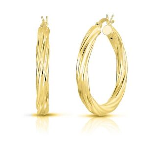 925 Sterling Silver 14K Yellow Gold Plated Twisted Hoops Earrings Gift- 30mm
