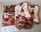 Home Collection Oven Mitts (2) and Kitchen Towel (1) Wine Theme