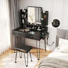 TC-HOMENY Makeup Vanity Table Desk Set with Mirror & Power Ports Dressing Table