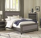 Modern Bedroom 1pc King Bed Gray Upholstered Ebony and Silver Wooden Furniture