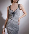 Urban Outfitters Gingham Milkmaid Dress Size L Blogger Fav Stretch Black White