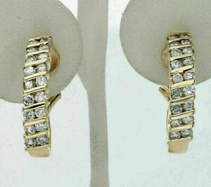 2Ct Lab Created Round Diamond Set Huggie Hoop Earrings 14K Yellow Gold Finish