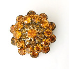 Vtg Dark Orange Rhinestone Brooch Pin Faceted Cluster Round 1.25