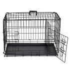 30inch Dog Crate Kennel Folding Metal Carry Pet Cage 2 Door With Tray Pan Black