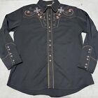 New Vintage Scully Pearl Snap Western Shirt Men L Black Embroidered