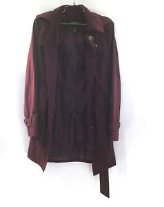 NWT London Fog Women's Burgundy Hooded Belted Button Front Trench Coat - Size S