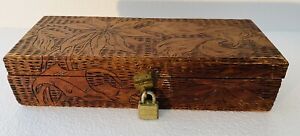 Vintage Old Pyrography Burnt Wood Box approx 10