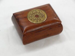 New ListingSmall Rosewood Wooden Trinket Box Storage Container w/ Medallion In Top