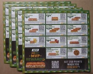 4 FULL Sheets SUBWAY COUPONS, Total 56 Coupons Expire 4/11/24