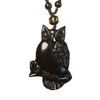 Crystal Natural black Obsidian owl Necklace pendant Bead with bead Chain