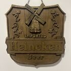 Vintage Imported Heineken Beer Sign Brown Gold Windmill Faux Wood Plastic 1987