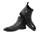 Black Wing Tip Men's Exclusive Genuine Leather Chelsea Boots With Zipper BY AZAR