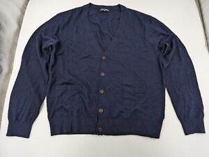 KALLSPIN Men's Size L Cashmere Blend Cardigan Sweater Navy Blue Grandpa Grunge