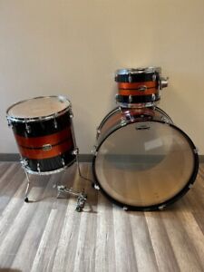 3pc yamaha tour custom drum air-seal maple shell black/orange 12”/16”/24”