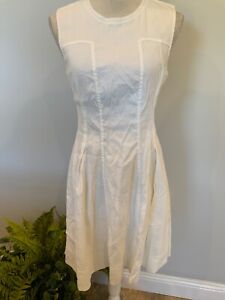 THEORY Womens Size 6 White Linen Blend Sleeveless Crew Neck Zip A-Line Tea Dress