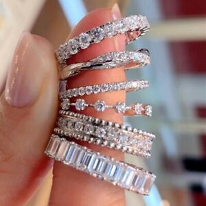 Fashion Women 925 Silver Wedding Ring 6 Style Cubic Zircon Jewelry Sz 6-10