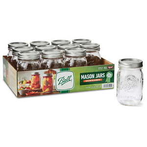 Regular Mouth 16oz Pint Mason Jars with Lids & Bands, 12 Count