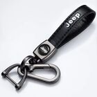 (Black) Genuine Leather Jeep Keychain, Quick Release Clasp Remote Fob Ring
