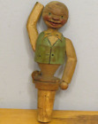 Hand Carved Wood Mechanical Puppet Man Waving/Nodding Cork Wine Bottle Stopper