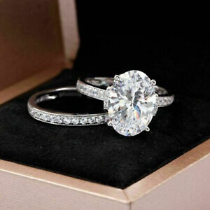 3.50Ct Oval Cut Lab-Created Diamond Engagement 14k White Gold Bridal Ring Set