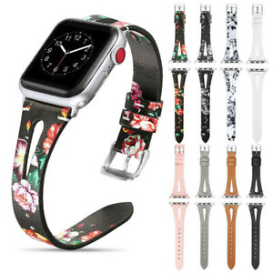 For Apple Watch Series 8/7/6/5/4/3/2/SE Genuine Leather Watch Band Strap Floral