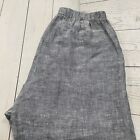 Fenini Women's Medium Gray Sheer Linen Elastic Waist Pull-On Cropped Pants
