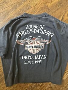 Vintage Harley Davidson T Shirt TOKYO Japan 90s Single Stitch 3D Emblem Faded