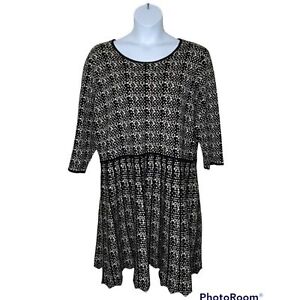 Taylor Size 3X Knit Dress Black White 3/4 Sleeves Scoop Neck Fit & Flare