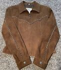 Womens Vintage Cripple Creek Leather/Suede STUDDED Lined Jacket Medium Brown Zip