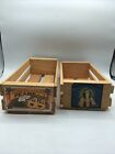 Vtg Pair Wood Cassette Tape Crates Kitschy Labels 10” & 11.5”