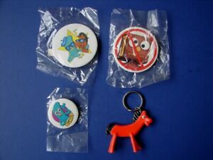 Gumby & Pals 3 diff 1985 Vintage Pins & Keychain Pokey Blockhead Art Clokey